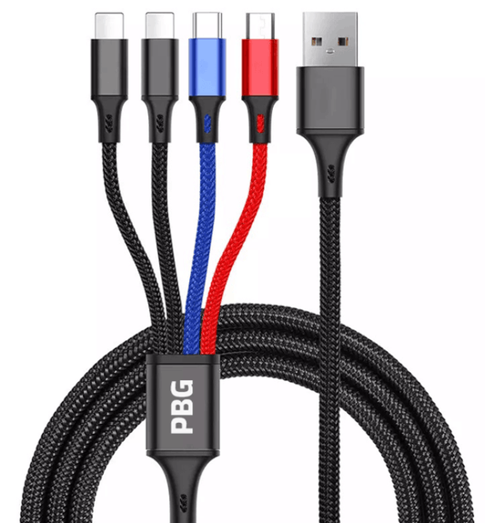 4-in-1 multi charging cable in use charging phone and tablet