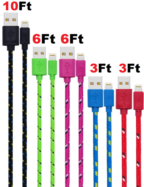 Workaway Tech | 5-Pack Apple Charging Cables - Nylon Braided (3ft/6ft/10ft)
