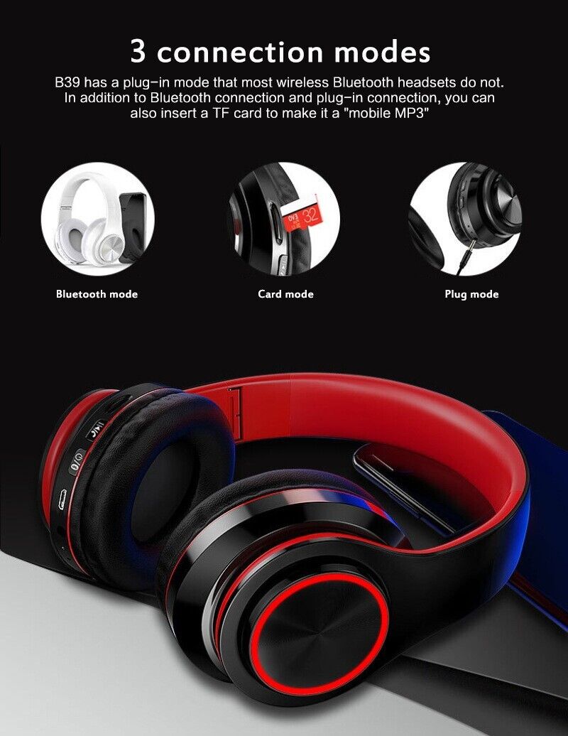 Workaway Tech | Super Bass Wireless Bluetooth Headphones with LED Lights (Foldable)