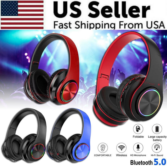 Workaway Tech Black Wireless Bluetooth Headphones with colorful LED lights
