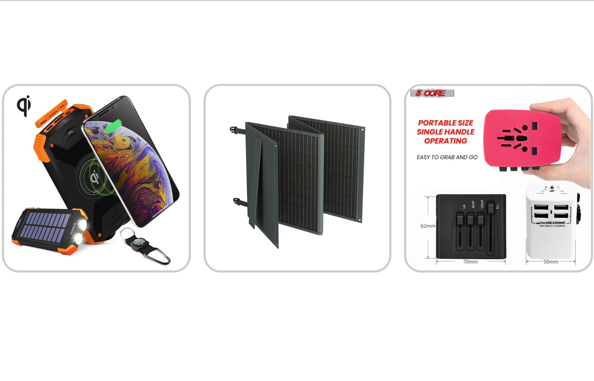 The Ultimate Nomad Power Kit bundle featuring a solar panel, portable power station, travel adapter, and cables arranged together for outdoor travel.